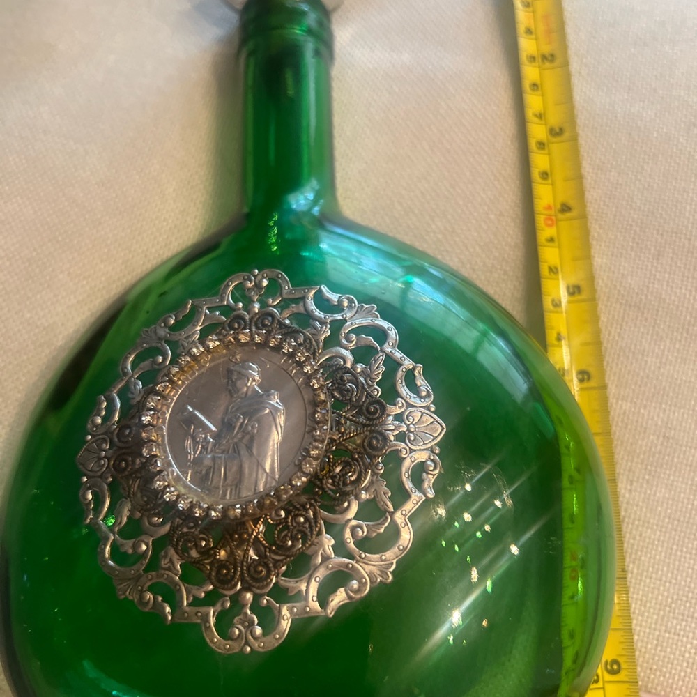 Beautiful Glass Decorative Bottle with Silver adorn Catholic Ornament - Picture 4 of 5